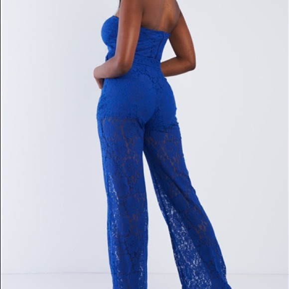 Royal Blue Floral Lace Bandeau & pant set - Picture 3 of 6